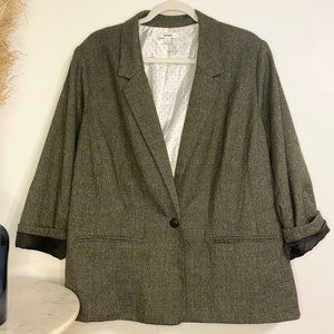 (2X) KENSIE PLAID SINGLE BUTTON BLAZER WITH SILKY LINING